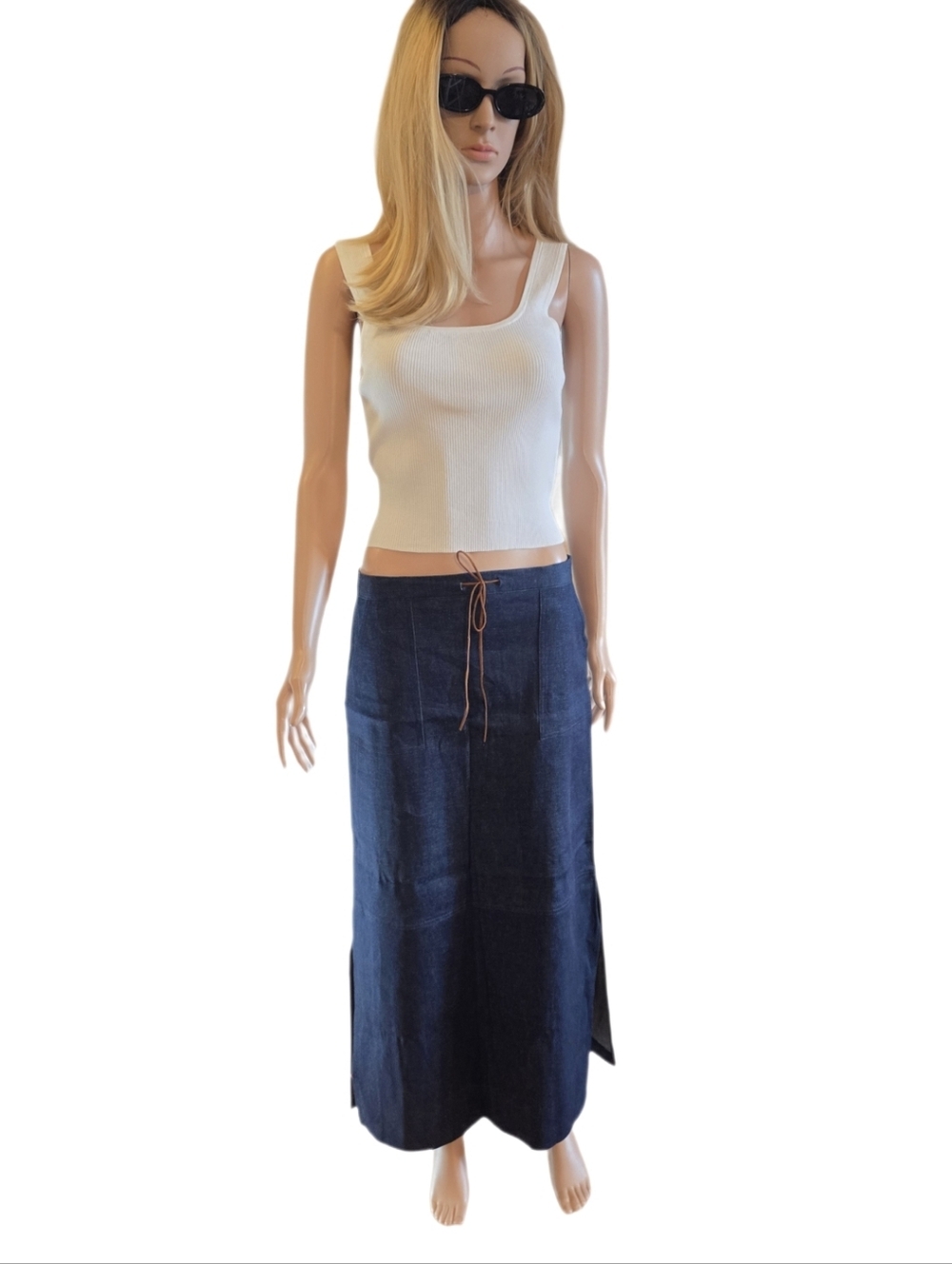 NWT Vintage Deadstock B'way Juniors Denim Maxi Skirt 90s Boho Patch Pocket - Picture 9 of 16